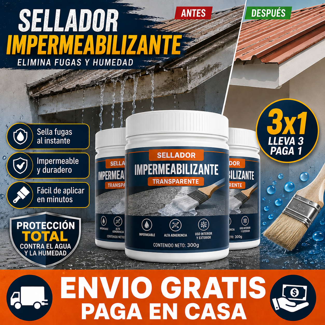 Sellador Impermeabilizante 3x1 – Protege tu hogar de la lluvia y la humedad